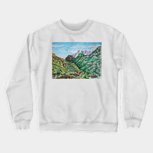 Watercolor Sketch - A View in the Direction of Saint Gotthard Pass. Ticino, Switzerland Crewneck Sweatshirt